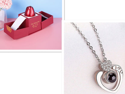 Hot Valentine's Day Gift Metal Rose Jewelry Gift Box Necklace