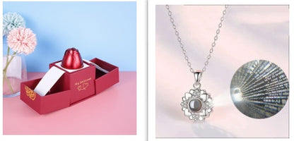 Hot Valentine's Day Gift Metal Rose Jewelry Gift Box Necklace