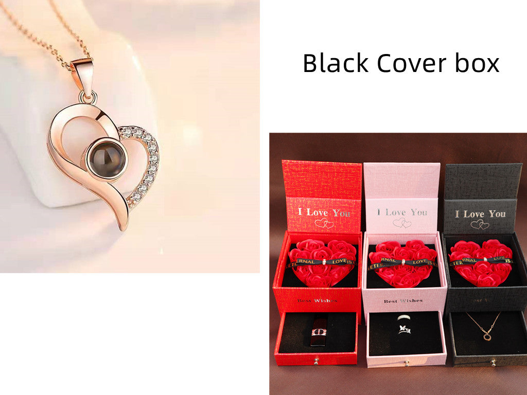 Hot Valentine's Day Gift Metal Rose Jewelry Gift Box Necklace
