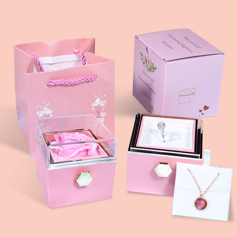 Rotating Soap Flower Rose Gift Box Creative Rotating Rose Jewellery  Packaging Box Valentine's Day Gift For Women