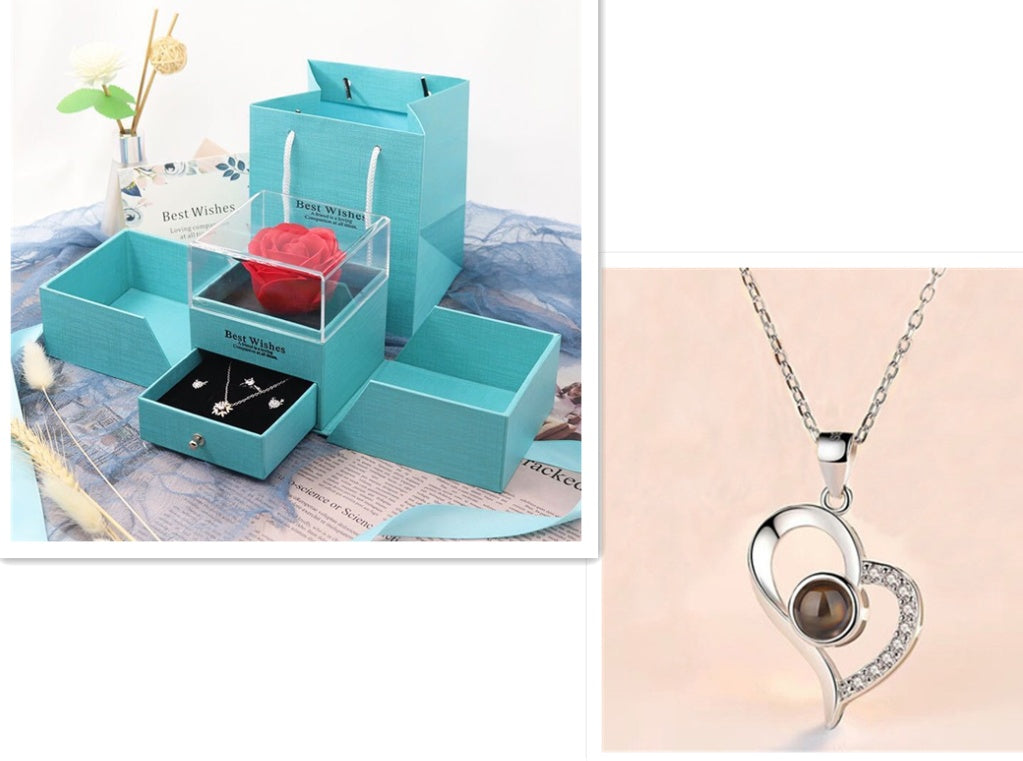 Hot Valentine's Day Gift Metal Rose Jewelry Gift Box Necklace