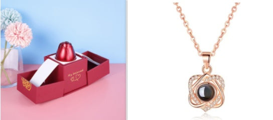 Hot Valentine's Day Gift Metal Rose Jewelry Gift Box Necklace
