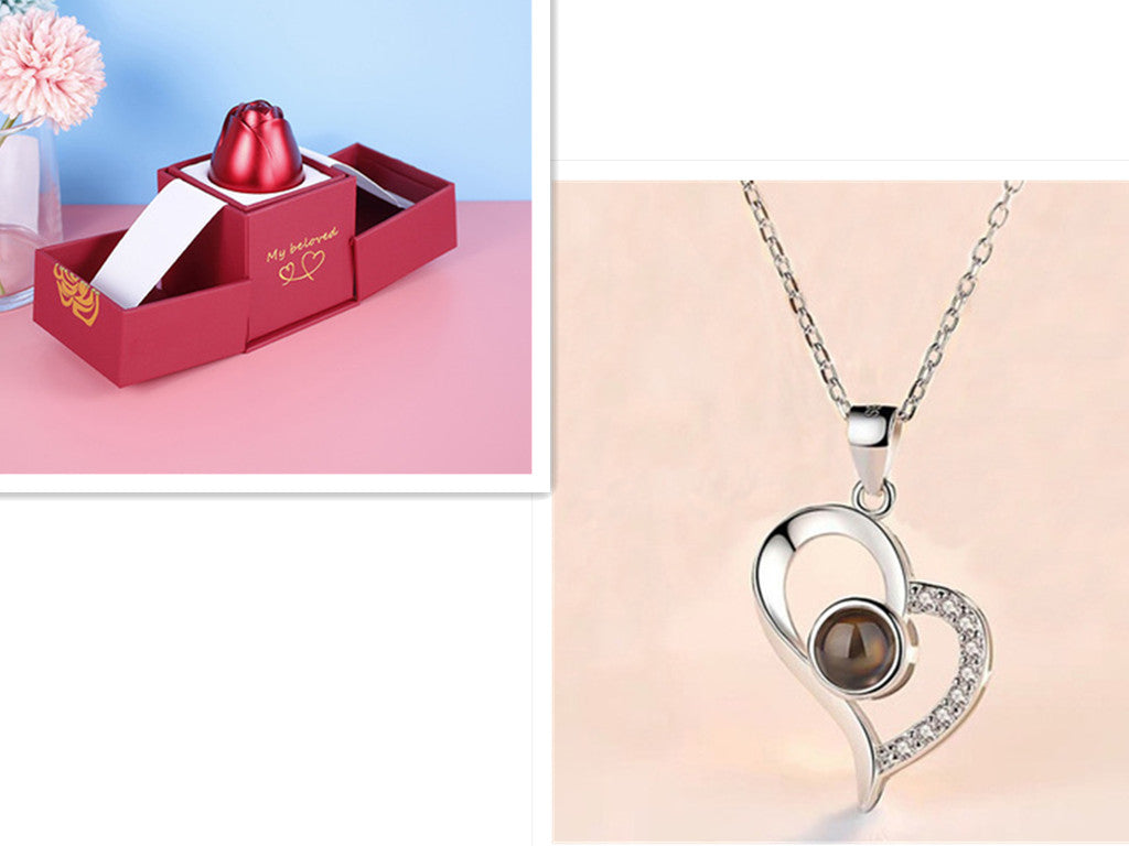 Hot Valentine's Day Gift Metal Rose Jewelry Gift Box Necklace
