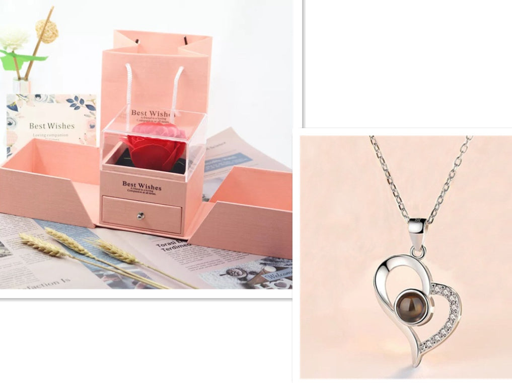 Hot Valentine's Day Gift Metal Rose Jewelry Gift Box Necklace