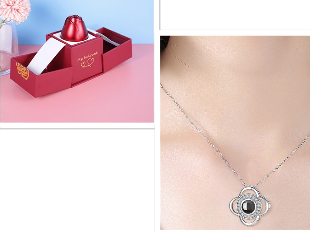 Hot Valentine's Day Gift Metal Rose Jewelry Gift Box Necklace
