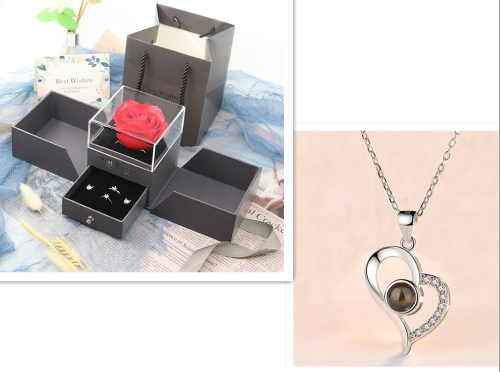 Hot Valentine's Day Gift Metal Rose Jewelry Gift Box Necklace