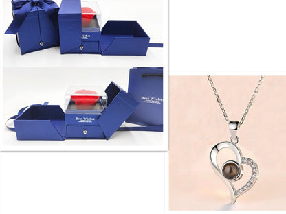 Hot Valentine's Day Gift Metal Rose Jewelry Gift Box Necklace