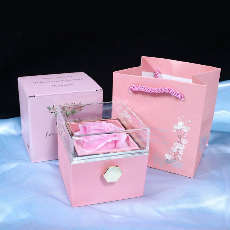 Rotating Soap Flower Rose Gift Box Creative Rotating Rose Jewellery  Packaging Box Valentine's Day Gift For Women